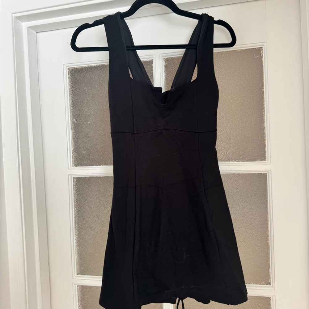 Ta3 Black Mini Dress with Wide Straps and Lace Up Back Detail
